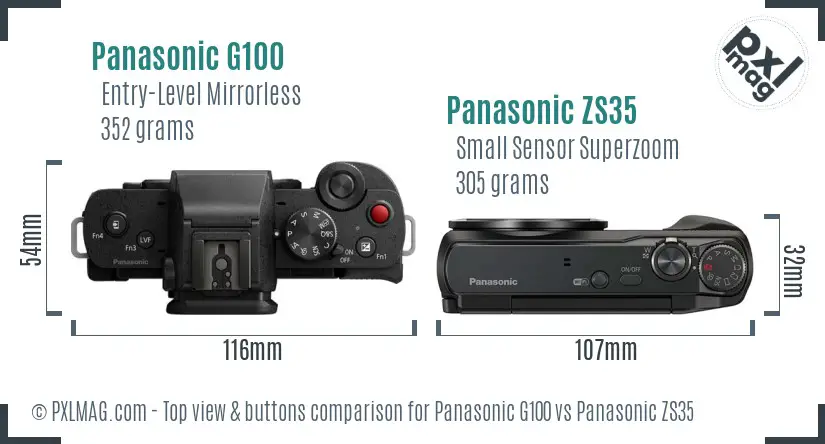 Panasonic G100 vs Panasonic ZS35 top view buttons comparison