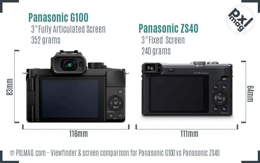 Panasonic G100 vs Panasonic ZS40 Screen and Viewfinder comparison