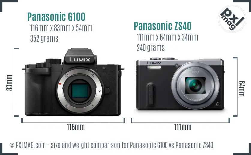 Panasonic G100 vs Panasonic ZS40 size comparison