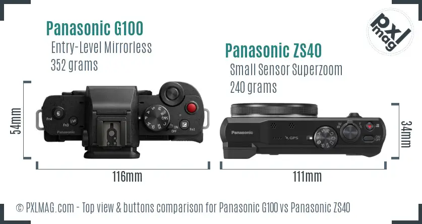 Panasonic G100 vs Panasonic ZS40 top view buttons comparison