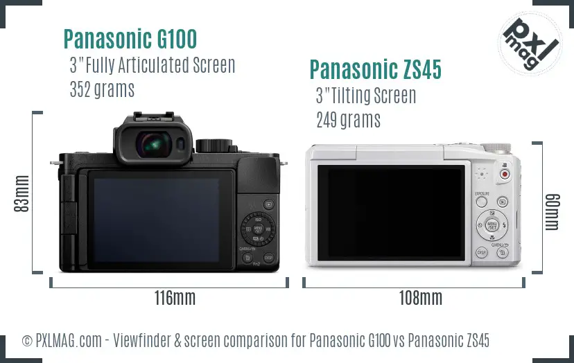 Panasonic G100 vs Panasonic ZS45 Screen and Viewfinder comparison
