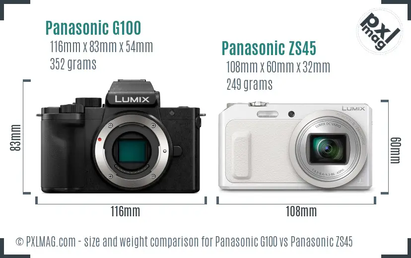 Panasonic G100 vs Panasonic ZS45 size comparison
