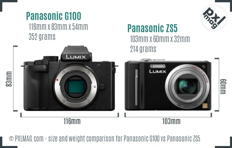 Panasonic G100 vs Panasonic ZS5 size comparison