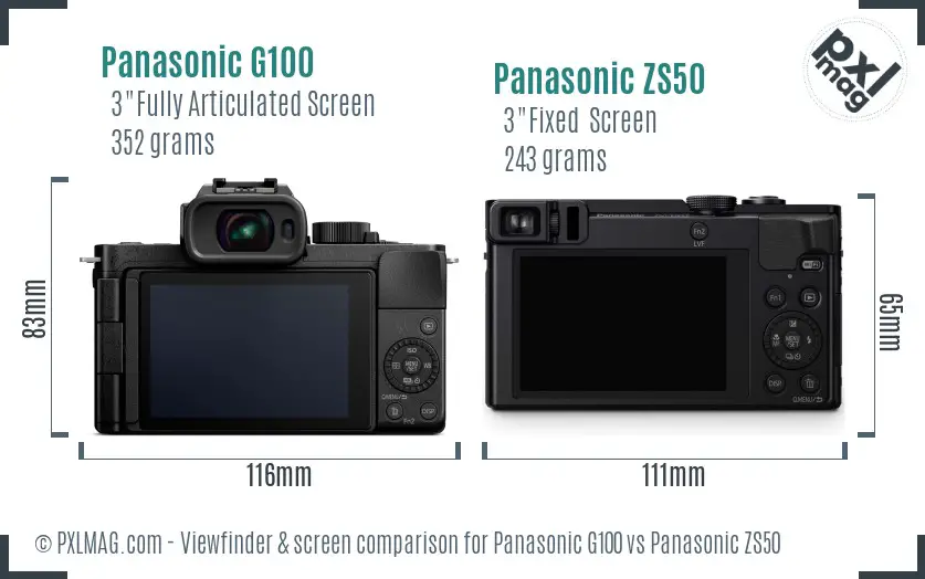 Panasonic G100 vs Panasonic ZS50 Screen and Viewfinder comparison