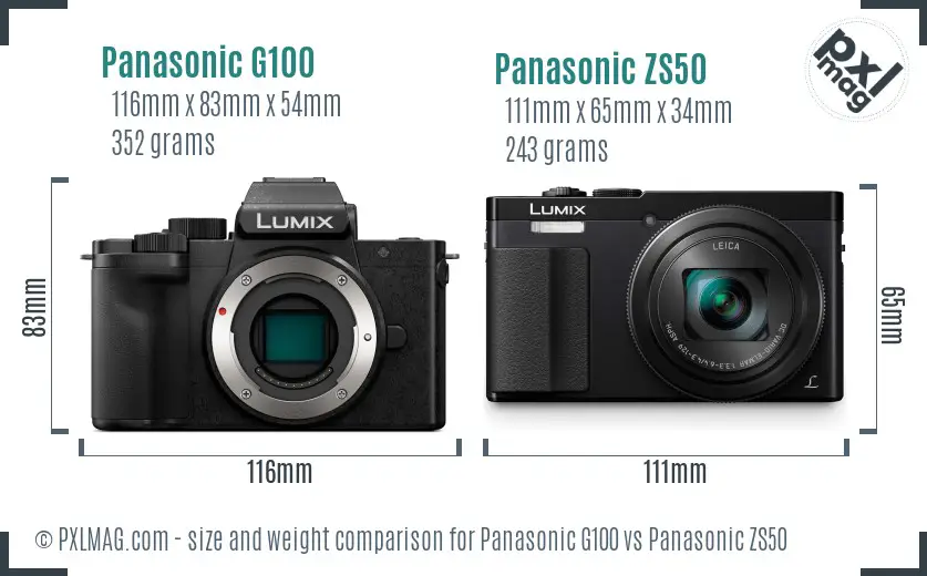 Panasonic G100 vs Panasonic ZS50 size comparison