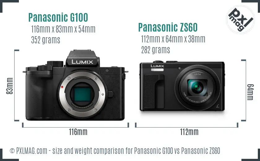 Panasonic G100 vs Panasonic ZS60 size comparison