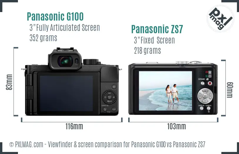 Panasonic G100 vs Panasonic ZS7 Screen and Viewfinder comparison