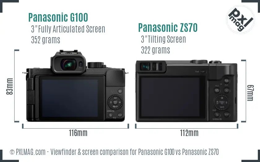 Panasonic G100 vs Panasonic ZS70 Screen and Viewfinder comparison