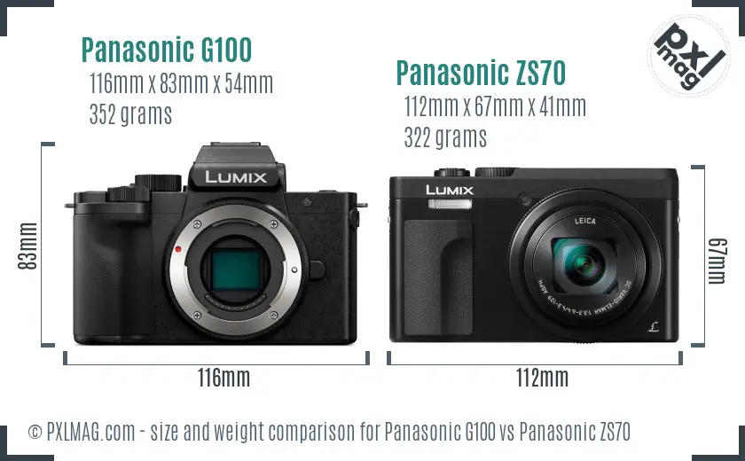 Panasonic G100 vs Panasonic ZS70 size comparison