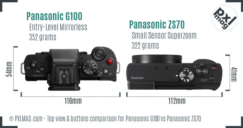 Panasonic G100 vs Panasonic ZS70 top view buttons comparison
