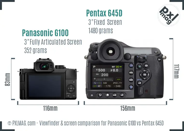 Panasonic G100 vs Pentax 645D Screen and Viewfinder comparison