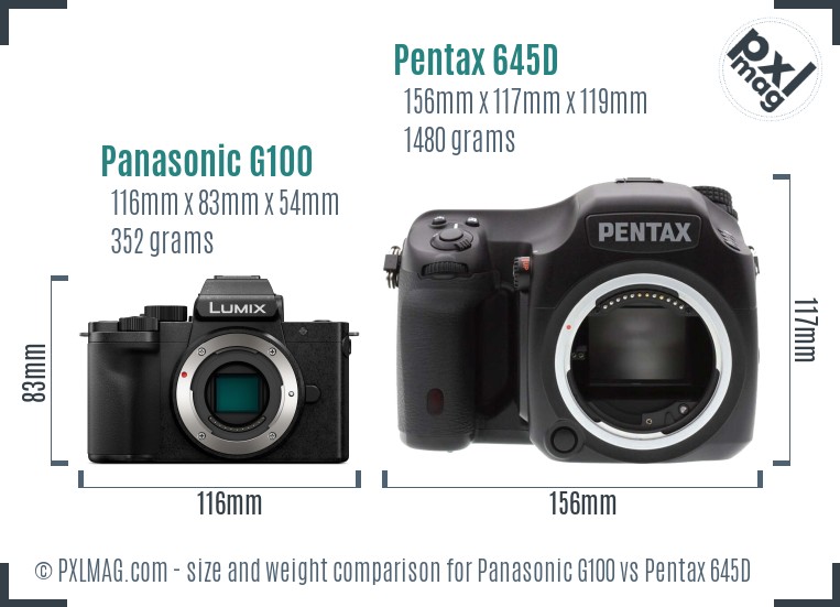 Panasonic G100 vs Pentax 645D size comparison