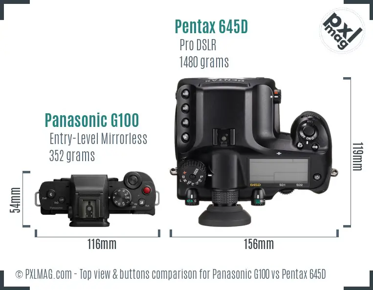 Panasonic G100 vs Pentax 645D top view buttons comparison