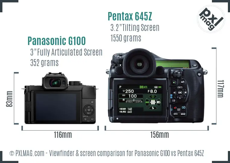 Panasonic G100 vs Pentax 645Z Screen and Viewfinder comparison
