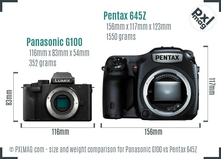 Panasonic G100 vs Pentax 645Z size comparison
