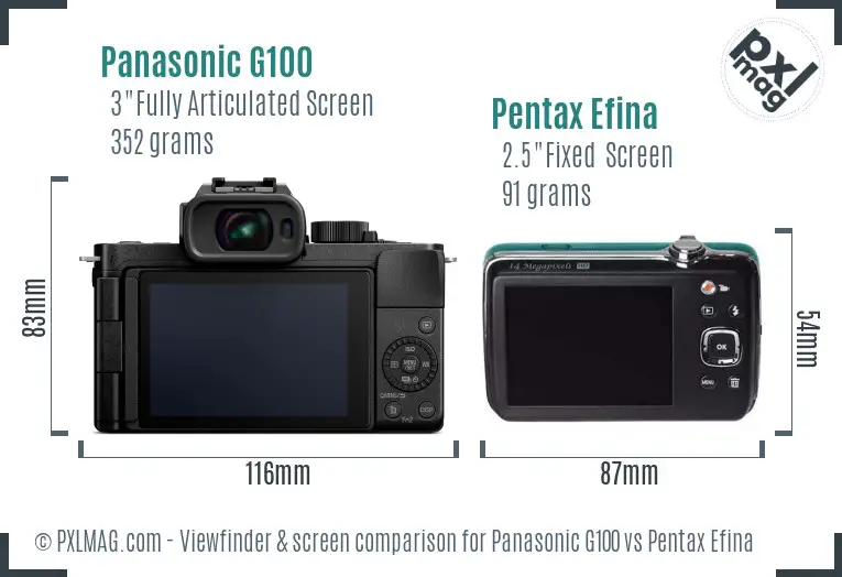 Panasonic G100 vs Pentax Efina Screen and Viewfinder comparison