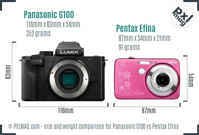 Panasonic G100 vs Pentax Efina size comparison