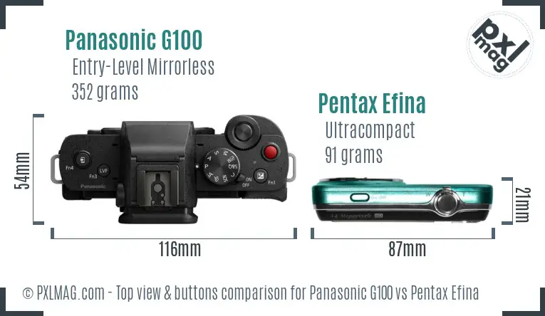 Panasonic G100 vs Pentax Efina top view buttons comparison