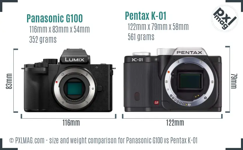 Panasonic G100 vs Pentax K-01 size comparison