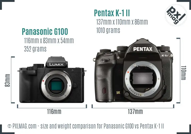 Panasonic G100 vs Pentax K-1 II size comparison