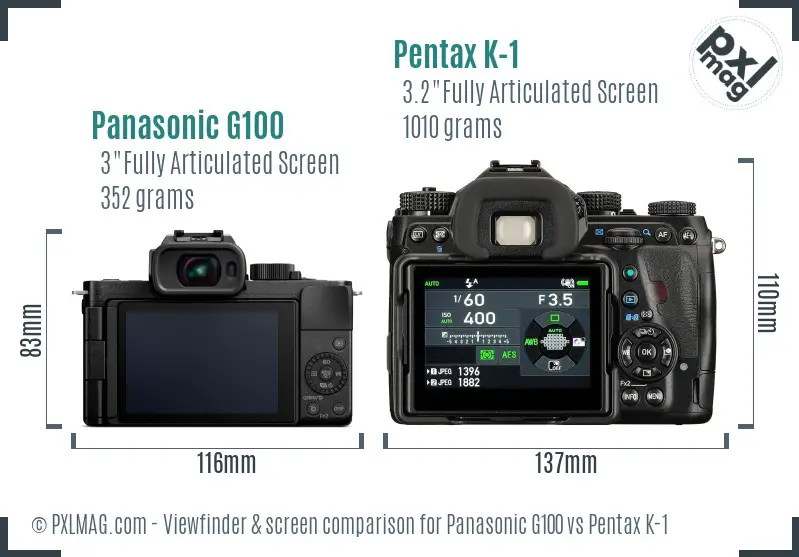 Panasonic G100 vs Pentax K-1 Screen and Viewfinder comparison