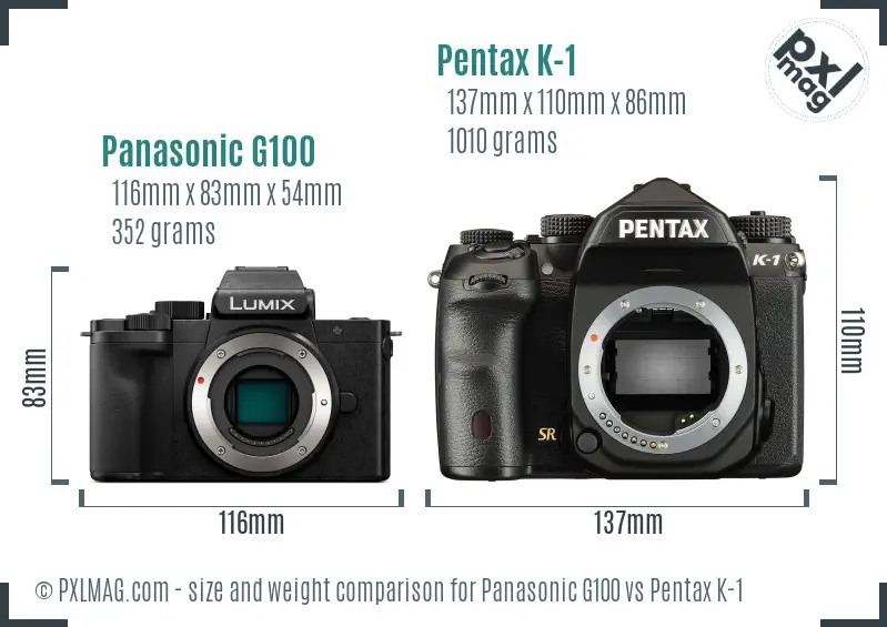 Panasonic G100 vs Pentax K-1 size comparison