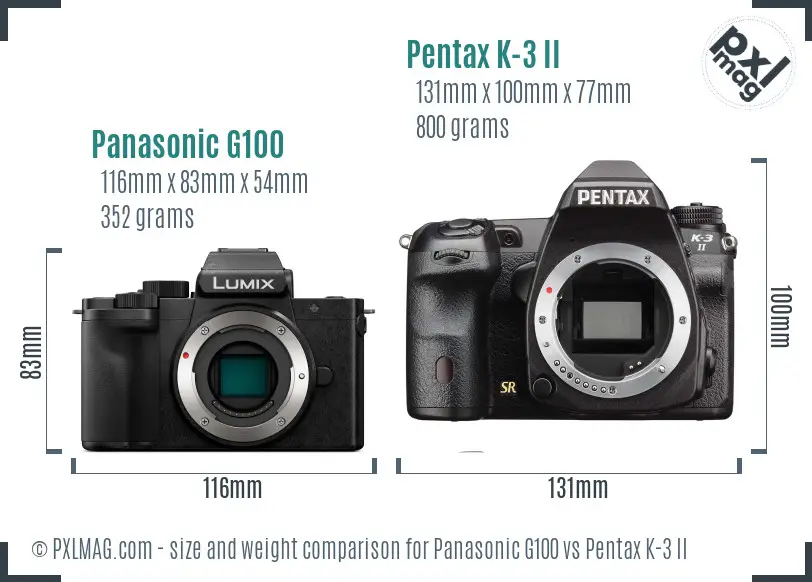 Panasonic G100 vs Pentax K-3 II size comparison