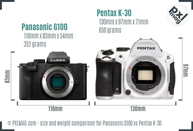 Panasonic G100 vs Pentax K-30 size comparison