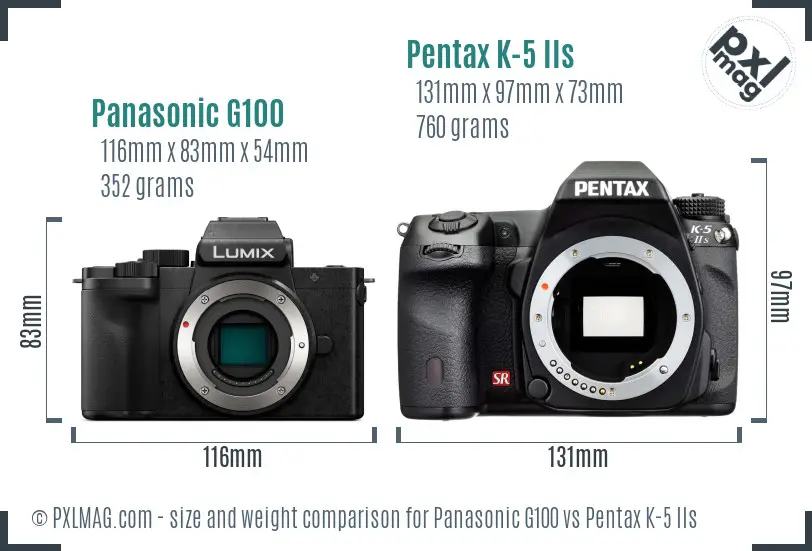 Panasonic G100 vs Pentax K-5 IIs size comparison