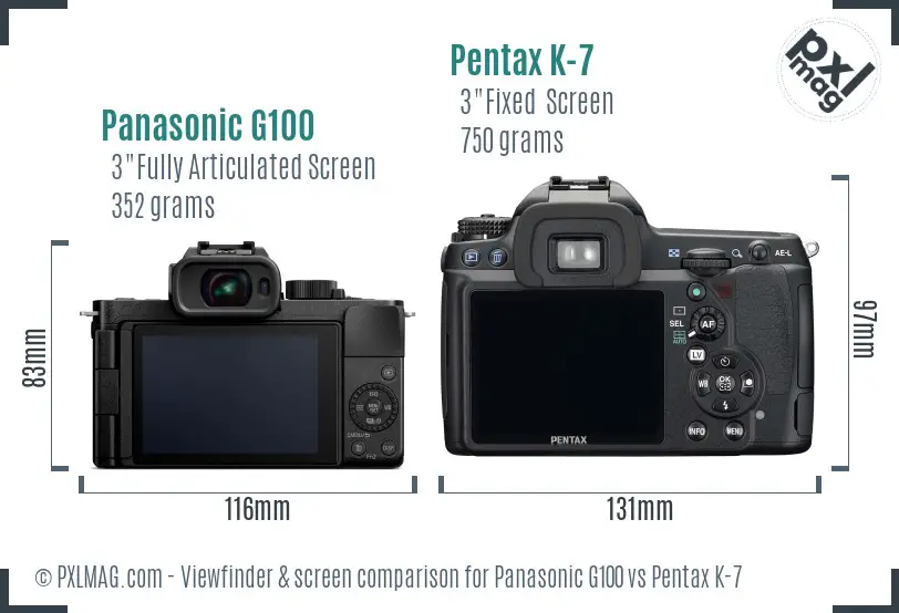 Panasonic G100 vs Pentax K-7 Screen and Viewfinder comparison