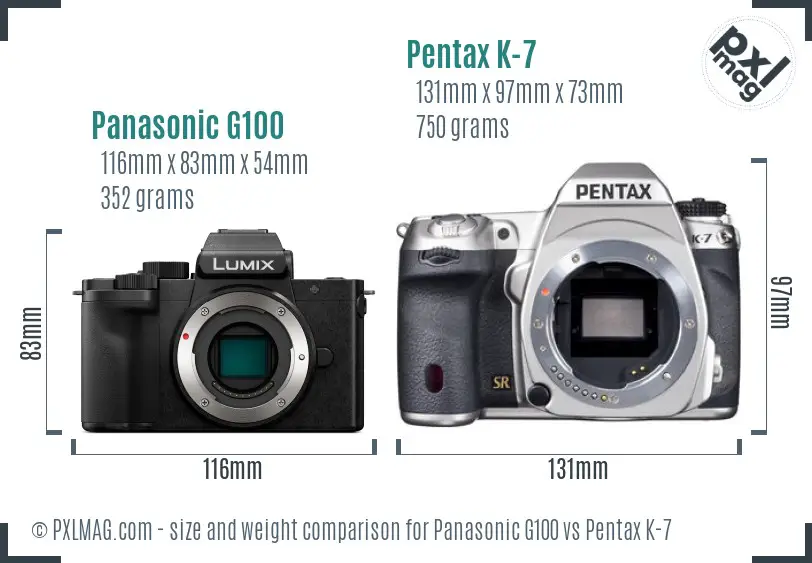 Panasonic G100 vs Pentax K-7 size comparison