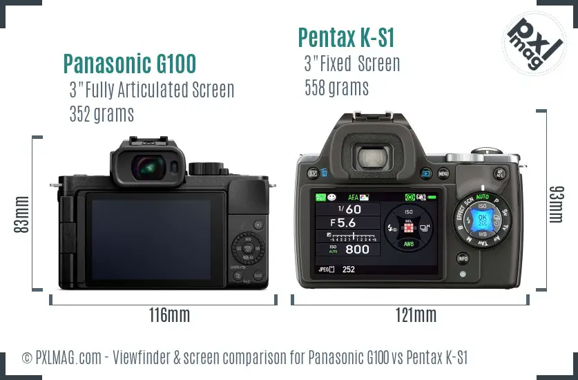 Panasonic G100 vs Pentax K-S1 Screen and Viewfinder comparison
