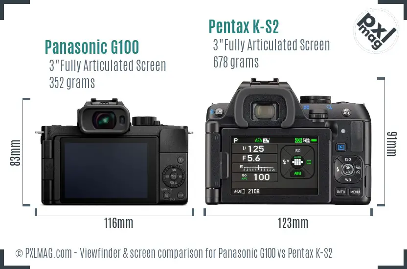 Panasonic G100 vs Pentax K-S2 Screen and Viewfinder comparison