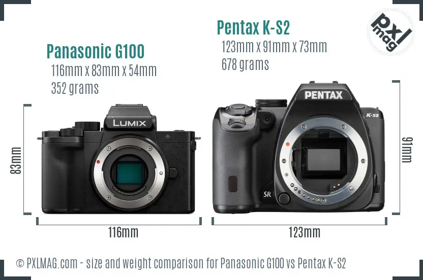 Panasonic G100 vs Pentax K-S2 size comparison