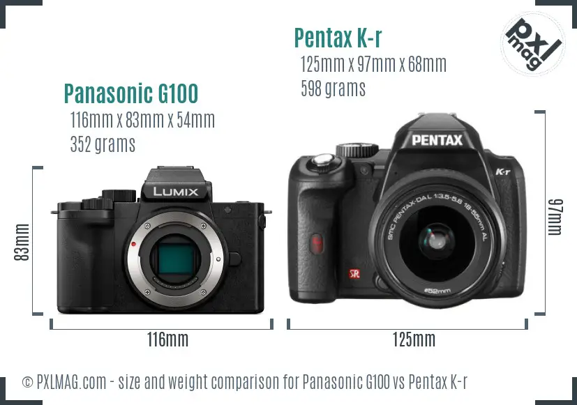 Panasonic G100 vs Pentax K-r size comparison