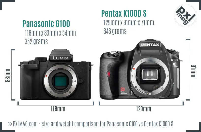 Panasonic G100 vs Pentax K100D S size comparison