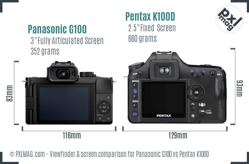 Panasonic G100 vs Pentax K100D Screen and Viewfinder comparison