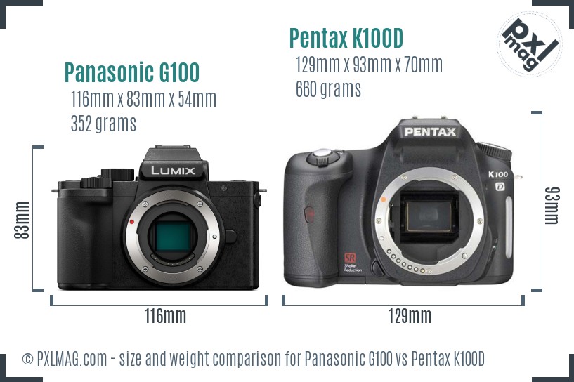 Panasonic G100 vs Pentax K100D size comparison