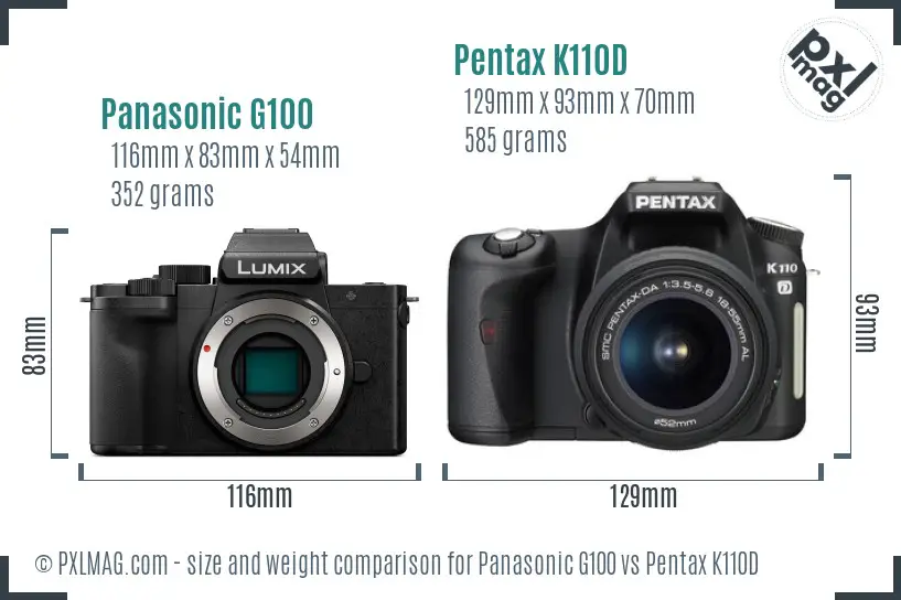 Panasonic G100 vs Pentax K110D size comparison