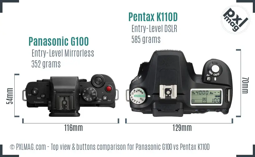 Panasonic G100 vs Pentax K110D top view buttons comparison