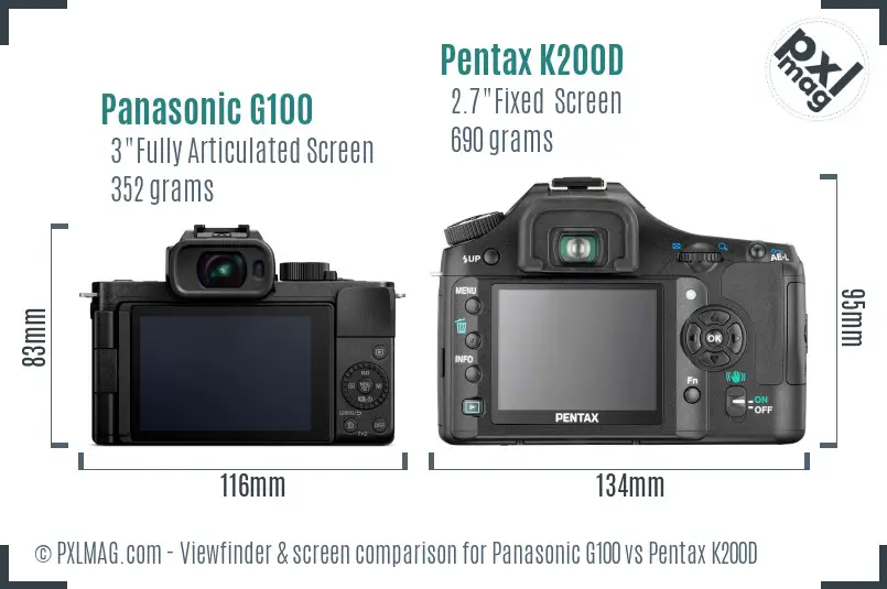 Panasonic G100 vs Pentax K200D Screen and Viewfinder comparison