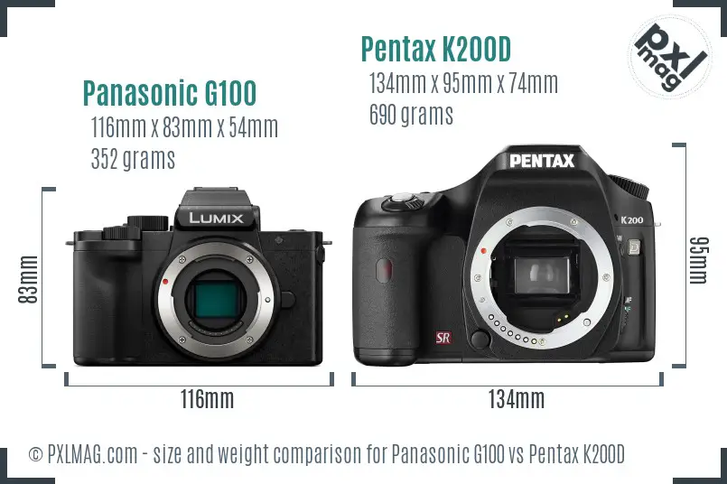 Panasonic G100 vs Pentax K200D size comparison