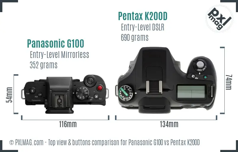 Panasonic G100 vs Pentax K200D top view buttons comparison