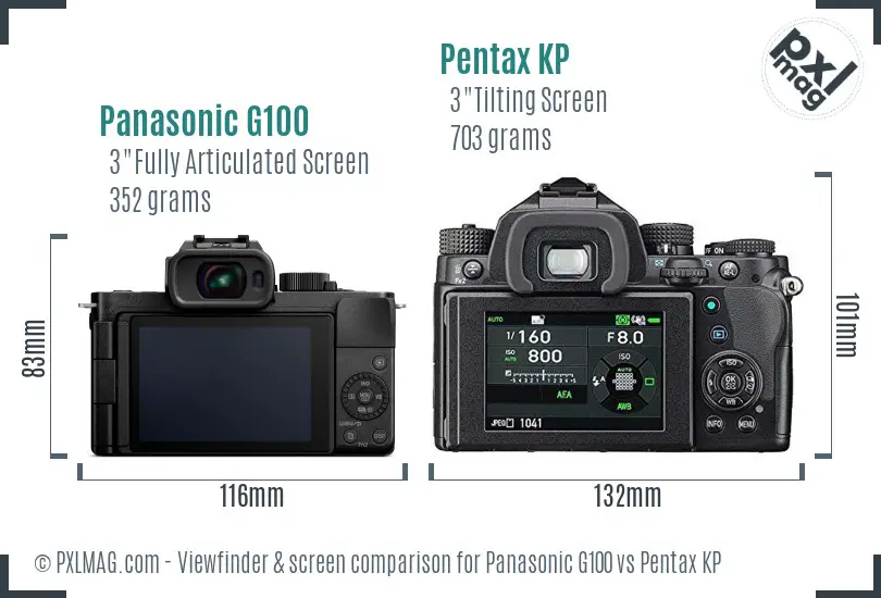 Panasonic G100 vs Pentax KP Screen and Viewfinder comparison