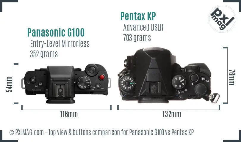 Panasonic G100 vs Pentax KP top view buttons comparison