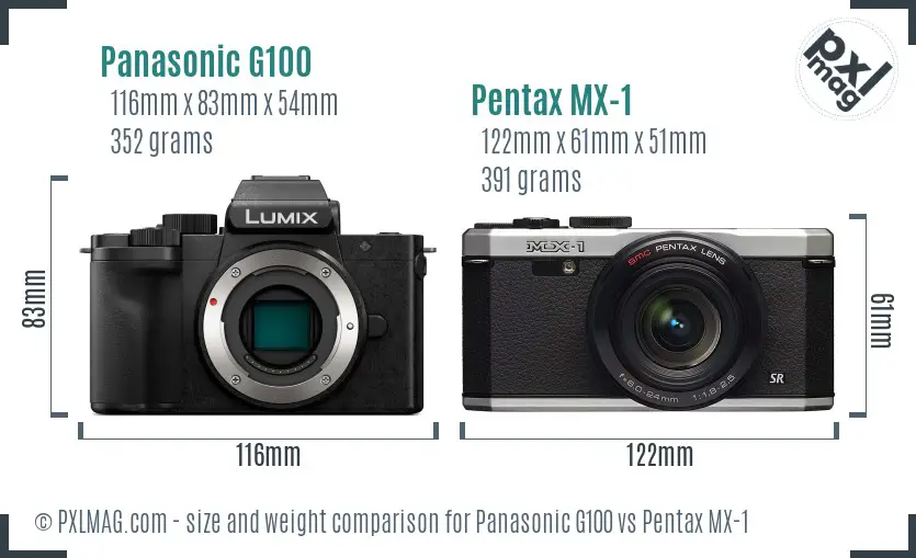 Panasonic G100 vs Pentax MX-1 size comparison