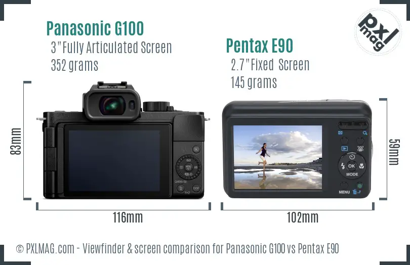 Panasonic G100 vs Pentax E90 Screen and Viewfinder comparison