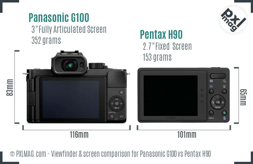 Panasonic G100 vs Pentax H90 Screen and Viewfinder comparison