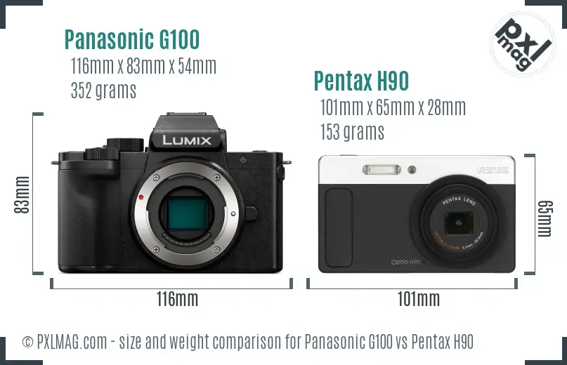 Panasonic G100 vs Pentax H90 size comparison