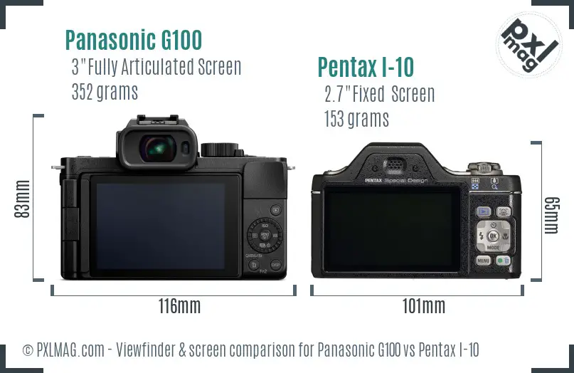 Panasonic G100 vs Pentax I-10 Screen and Viewfinder comparison